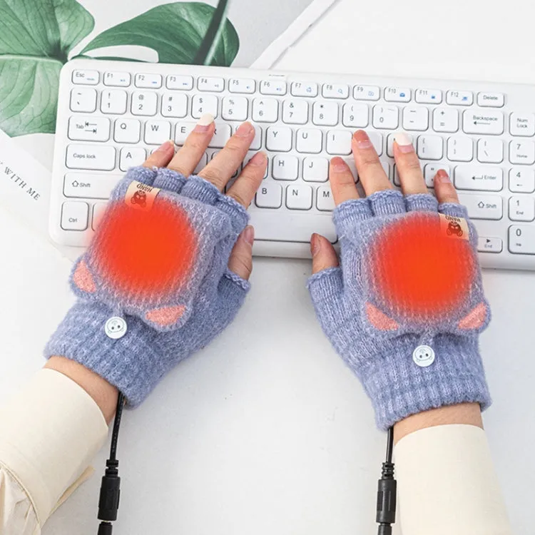 Winter Office USB Heating Warm Half Finger with Cover Gloves Heated Pad, Size: Free Size(Black)