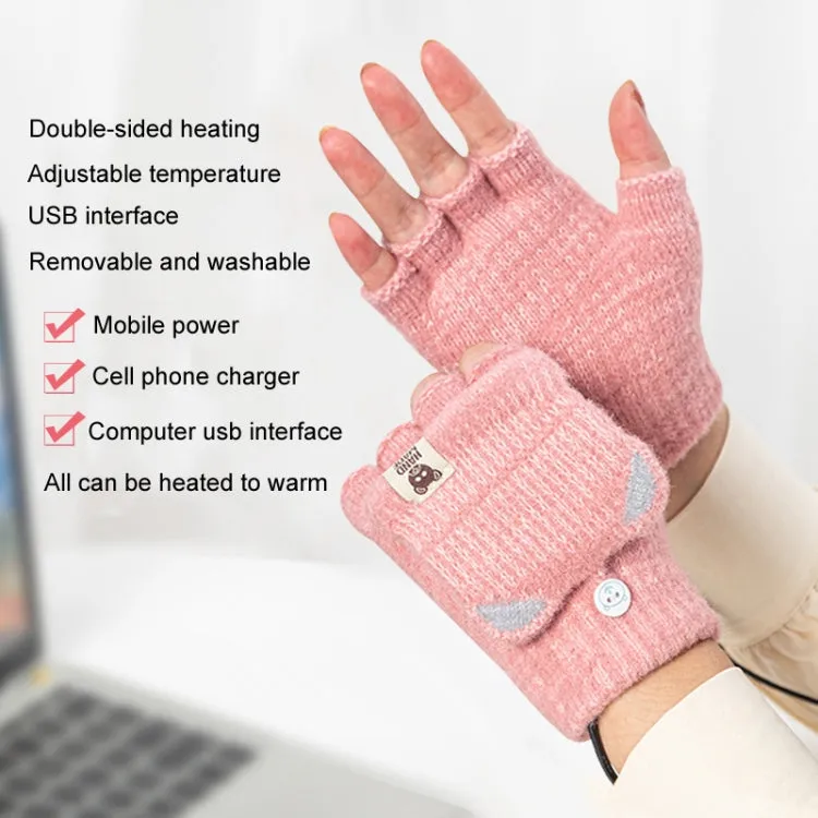 Winter Office USB Heating Warm Half Finger with Cover Gloves Heated Pad, Size: Free Size(Black)