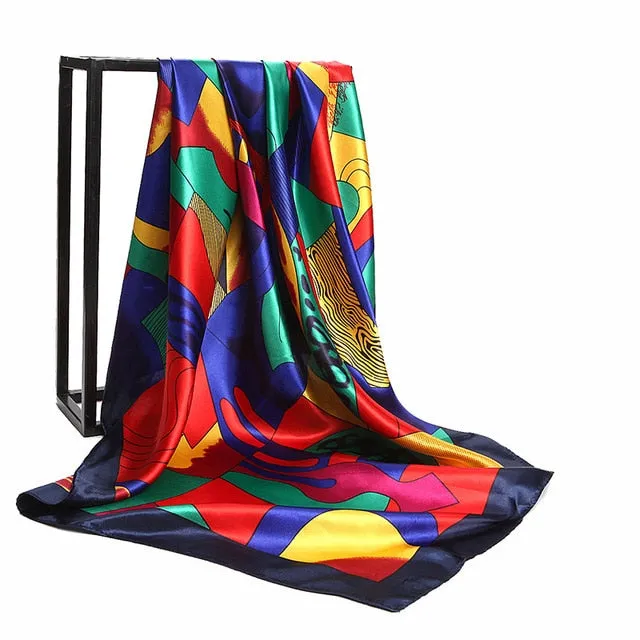 Women Print Foulard Satin Square Head  Scarfves  90cm