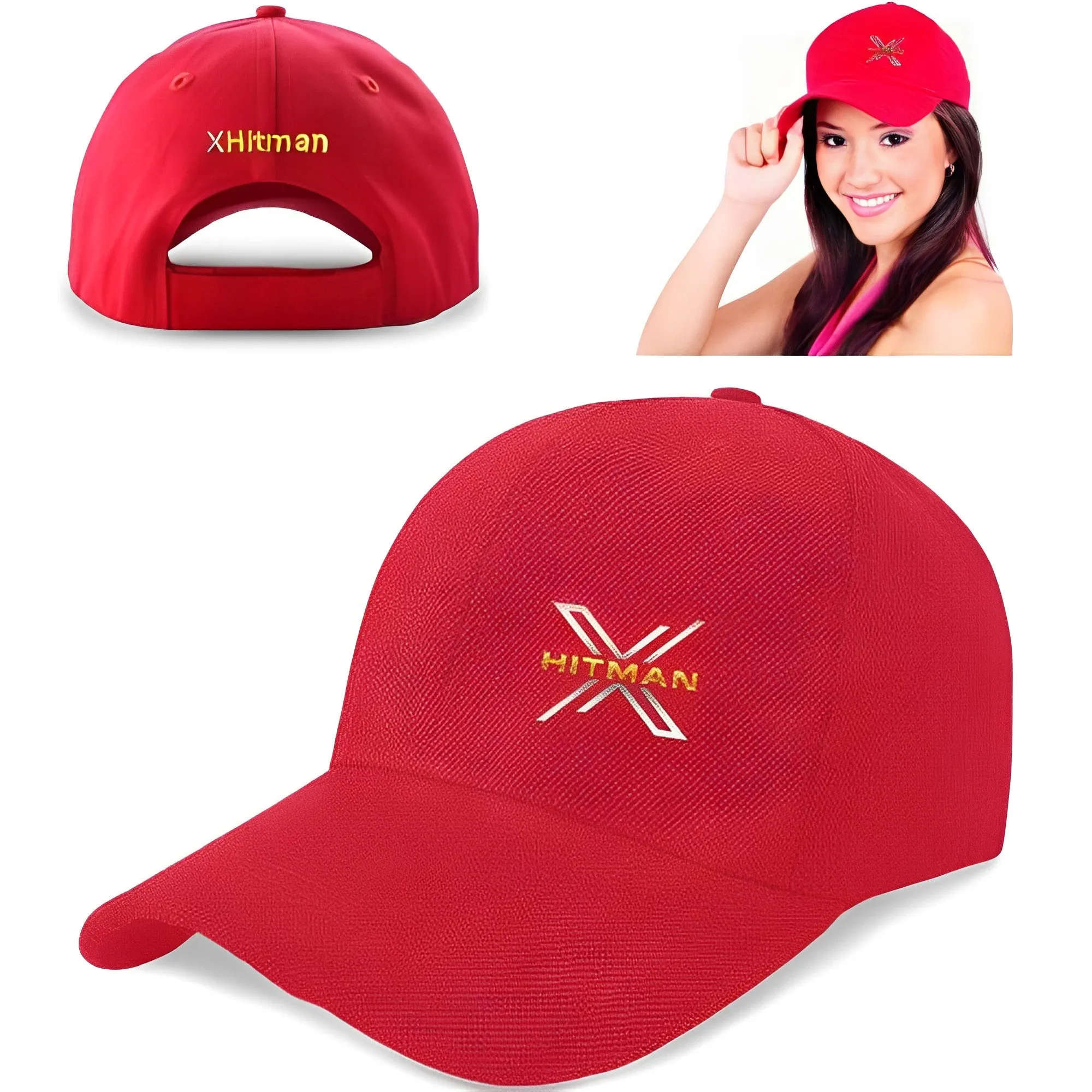 XHitman Stylish Modern, Sport Performance Adjustable Size Baseball Cap for Men and Women All Seasons (Black & Red)